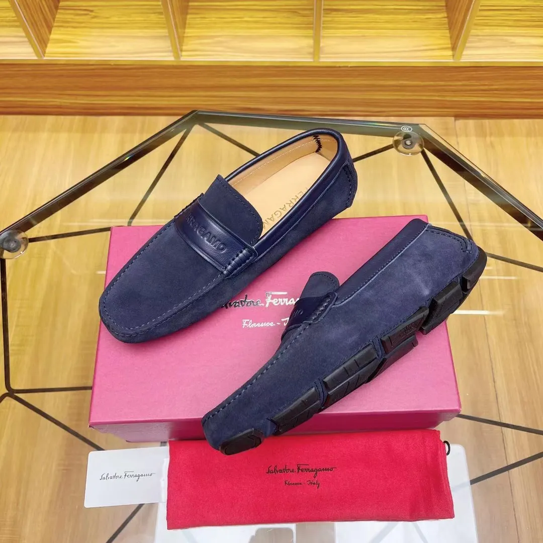 Men's shoes💰560 Ferragamo High-end quality🔥 Dark blue cow suede➕Cow leather lining Size 38-45